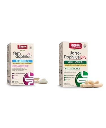Jarrow Formulas Probiotics Bundle with Fem-Dophilus 1 Billion CFU and Jarro-Dophilus EPS 10 Billion CFU 180 Veggie Capsules