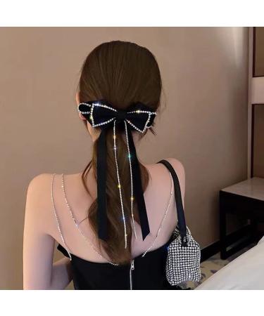 2 Pack Sparkly Rhinestone Tassel Hair Bows Clips for Women and Girls - Black & White - Buy Online on GoSupps.com