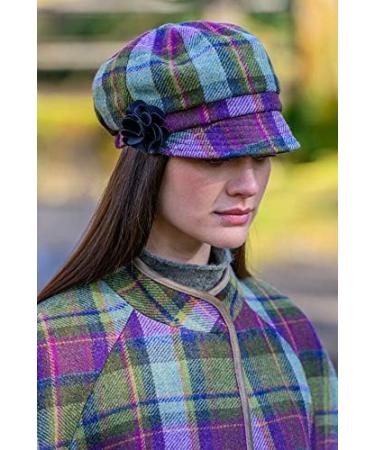 Mucros Weavers Women's Irish Cap - Purple Moss Tartan Newsboy Hat | Made in Ireland - Buy Online on GoSupps.com