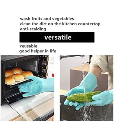 Dishwashing Gloves Silicone Multifunctional Reusable Housework Gloves Thick Heat Insulation Cleaning Magic Kitchen Gloves with Sponge Scrubbers for Washing Bathroom Kitchen Car and More (Blue) - Buy Online on GoSupps.com
