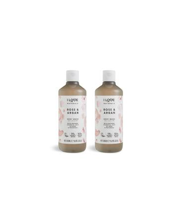 I LOVE Naturals Rose & Argan Body Wash Natural Oils Of Rose & Patchouli Formulated Using Essential Oils For Silky Smooth & Moisturised Skin 100% Recycled Bottle & Vegan-Friendly - 2 x 16.91 fl oz