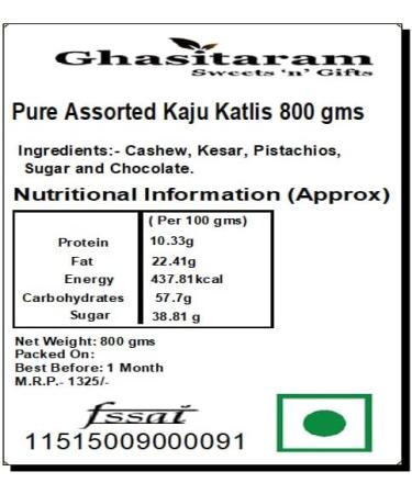 Ghasitaram Gifts Rakhi Gifts for Brothers Rakhi Sweets - Pure Assorted Kaju Katlis 800 GMS with Beads Rakhi - Buy Online on GoSupps.com