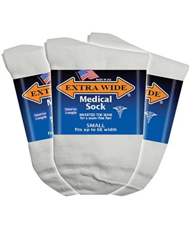 Extra Wide Medical (Diabetic) Quarter Socks (Pack of 3) Made in USA Large White