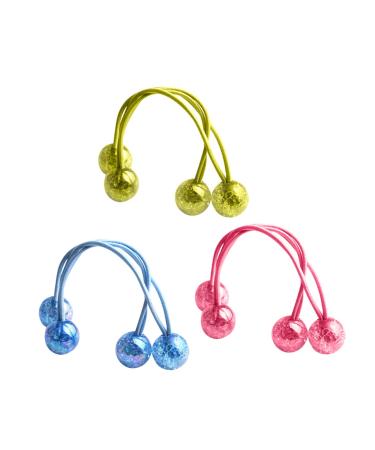 minkissy 3 Pairs Beaded Hair Ties Hair Accessory Acrylic Hair Circle Handmade Hair Barrette Blue Beads Hair Volume Clip Bead Hair Ties Hair Bobbles with Balls Pony Tail Bands Cartoon Holder