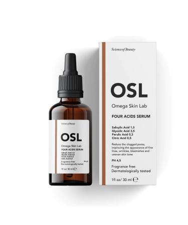 OSL Omega Skin Lab OSL Four Acids Serum 30ML - Salicylic Acid%1.5 Citric Acid%0.5 Glycolic Acid%3.5 Anti-Blemish Pore & Sebum Balance Wrinkle Serum for Skin Care