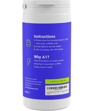 A1 Physique Protein Coffee - 500g Instant Coffee with Hydrolysed Collagen Peptides from Bovine Protein - Allergen Free Ground Coffee Granules for Hot or Iced Coffee - High Protein Collagen Coffee - Buy Online on GoSupps.com