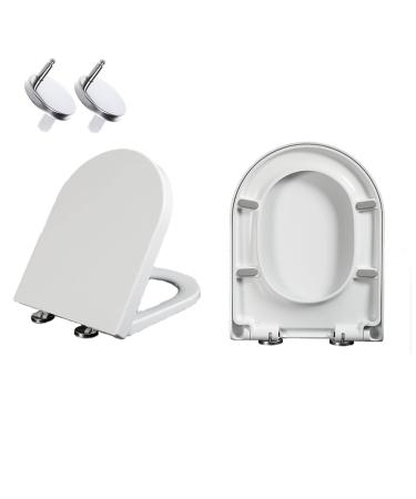 Soft Close Toilet Seat White Simple Installation with Firmer Top Fixing & Adjustable Hinges Quick Release Cleaning for Better Hygiene D-Shaped 45 X 36Cm Little Surprise