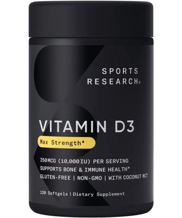 Sports Research Vitamin D3 with Coconut Oil 250 mcg (10000 IU) 120 Softgels