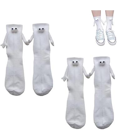 Couple Holding Hands Socks 2pairs Funny Magnetic Suction 3D Doll Couple Socks Novelty Socks for Women Men