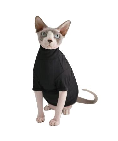 Sphynx Hairless Cats Shirt Cotton Cat Turtleneck Sweater Pullover Kitten T-Shirts with Sleeves Cat Pajamas Jumpsuit for Sphynx Cornish Rex, Devon Rex, Peterbald Medium (Pack of 1) Black