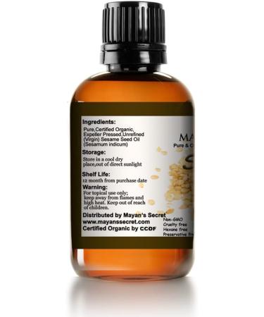 Sesame Seed Oil Virgin Organic Unrefined 4oz Glass Bottle - Buy Online on GoSupps.com