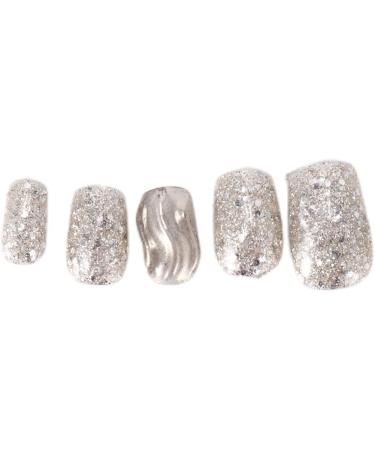 Sujhyrty Natural False Nails Artificial Tip Manicure Phototherapy Nails Water Ripple Tablets Silver Gradient Color Nail Patch for Nail Art Salons and Home - Buy Online on GoSupps.com