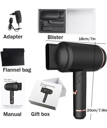 Cordless Hair Dryer Foldable Handle Travel Blow Dryer 400W Low-Heat Rechargeable Hair Dryer Lightweight Mini Hair Dryer for Women Kids - Buy Online on GoSupps.com