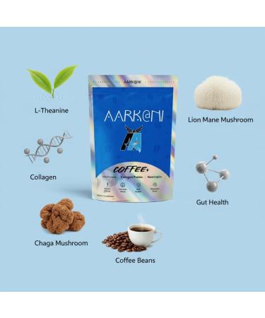 Aziz Arkani Aarkani Coffee+ Mushroom Coffee with Collagen Protein & Nootropics  Lion s Mane Reishi & Chaga Adaptogens  Jitter Free Energy Elevated Mood Gut & Brain Support  30 Servings - Buy Online on GoSupps.com