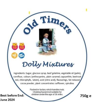 Old Timers Traditional Dolly Mixtures in Reusable Retro Victorian Style Plastic Jar 970 millilitres 750 grams - Buy Online on GoSupps.com