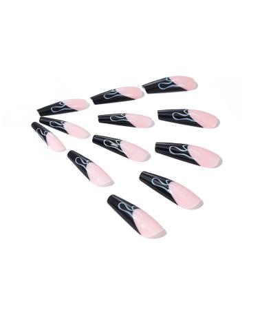 Brishow French Press On Nails - 24 Pink & Black Artificial Nails for Women & Girls - Long Easy Stick-On Design - Buy Online on GoSupps.com