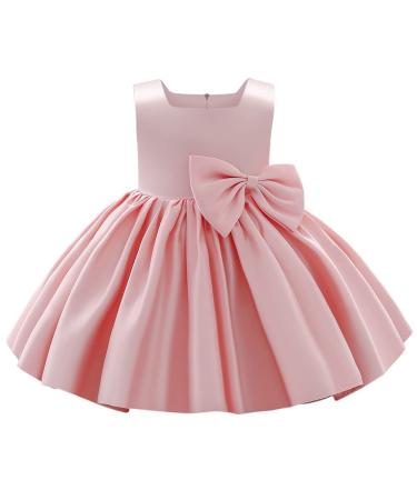 Baby Clothes for Toddler Bridesmaid Flower Girl Dress Princess Sleeveless Bowknot Tutu Christening Wedding Pageant Birthday Party Prom Gown 12-18 Months 01 Pink