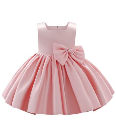 Baby Clothes for Toddler Bridesmaid Flower Girl Dress Princess Sleeveless Bowknot Tutu Christening Wedding Pageant Birthday Party Prom Gown 6-12 Months 01 Pink