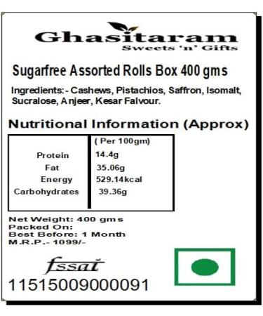 Ghasitaram Gifts Rakhi Gifts for Brothers Sugarfree Assorted Rolls Box 400 GMS with Beads Rakhi - Buy Online on GoSupps.com