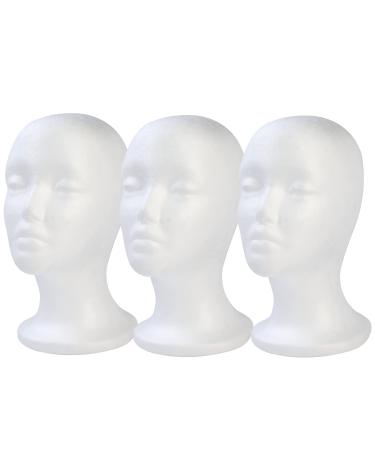 3 Pcs Foam Wig Head, Female Styrofoam Mannequin Hairpieces Stand Holder Cosmetics Model Head Wig Display for Style, Model, Display Hair, Hats, Hairpieces, Mask , Salon and Travel