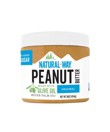 Natural Way Peanut Butter, Original, (1) 16 Ounce Jar - Made with Olive Oil, No Hydrogenated Oils, Non-GMO, Gluten Free Peanut Butter - Original 1 Pound (Pack of 1)