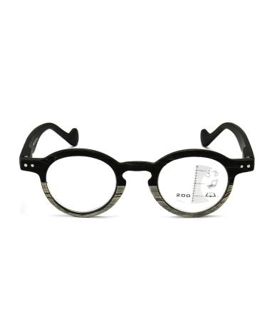 Multifocus Reading Glasses For Men Women Trendy Wood Grain Round Frame Glasses Anti Blue Light Readers(Couleur:Noir Grandeur:2.0x)