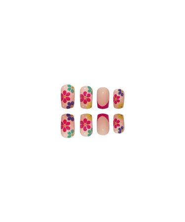 Colorful Flower Short Square Press on Nails - 24Pcs A11 | Full Cover Acrylic False Nails for Women - Buy Online on GoSupps.com