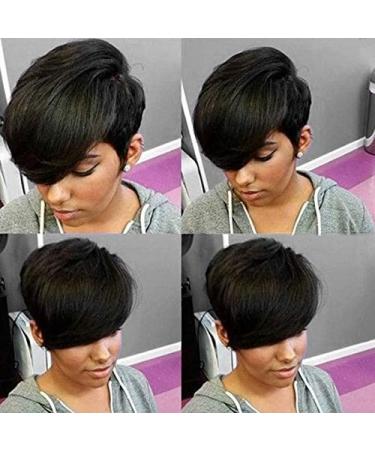 HOTKIS Short Human Hair Wigs for Black Women Short Pixie Cut Wigs Side Bangs Human Hair Short Cut Wigs (Side Bangs Cut) 1