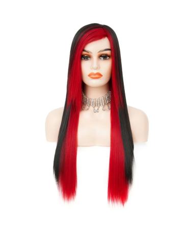Siudus Red & Black Long Gothic Wig for Women - Heat-Resistant Side Part Cosplay & Halloween - Buy Online on GoSupps.com