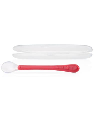 Nuby - Soft silicone spoon with storage box - flexible spoon with easy Grip handle and gentle silicone for baby and toddlers - BPA -free - pink - 6+ months