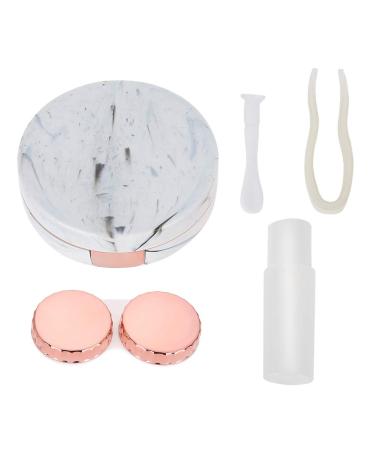 Portable Lens Case 4 Colors Soaking Lenses Case with Mirror Plastic Marble Pattern Eye Care Kit Container(#3) Portable Lens Box Kit