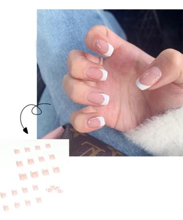 Short Pink Square Fake Nails False Nails with Glue Elegant Touch Nails Nude Square Acrylic False Nails Stick on Nails for women Nail Salon (Nails_S_French) - Buy Online on GoSupps.com