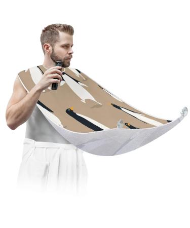 Cartoon Penguins Pattern Beard Bib Apron Beard Bib Hair Catcher for Men Shaving and Trimming Non-Stick Waterproof Beard Cape Grooming Cloth with 2 Suction Cups Gifts for Men