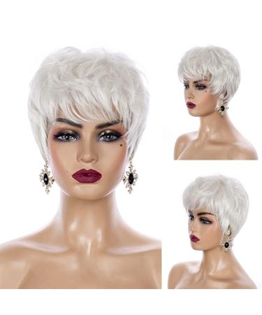 Sallcks Short White Pixie Wig for Women Layered Synthetic Heat Resistant Pixie Wig for Party Cosplay Use (White)