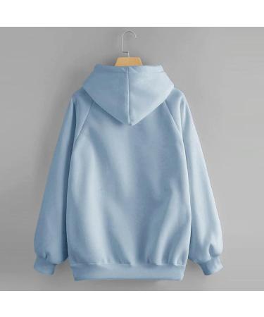 Cute Sky Blue Hoodie for Teen Girls with Big Pockets | Women's Preppy Solid Color Sweatshirt | Long Sleeve Casual Pullover Medium - Buy Online on GoSupps.com