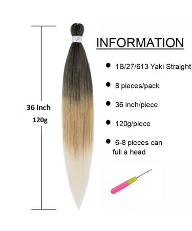 Meiersi Ombre Pre Stretched Braiding Hair 36 Inch 8 Packs Brown Blonde Yaki Straight Extensions for Crochet Twist - Hot Water Setting Synthetic Hair (1B/27/613) - Buy Online on GoSupps.com