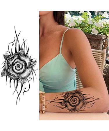 Kotbs 3D Black Flower Rose Petal Temporary Tattoos for Women - Waterproof Beauty Fake Tattoos (12 Sheets) - Buy Online on GoSupps.com