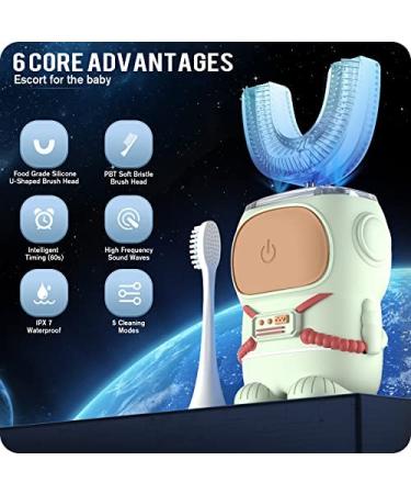 Cartoon Astronaut Kids U-Shaped Electric Toothbrush | 5 Cleaning Modes, 60s Smart Reminder | IPX7 Waterproof | Ages 2-12 - Buy Online on GoSupps.com