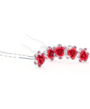 Crystal Rose Flower Hair Pin Clip for Wedding & Prom - 10 Pack Red | HAR1010 - Buy Online on GoSupps.com