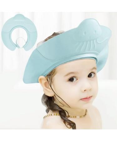 Baby Shower Cap Bath Visor Protection Silicone Adjustable Safe Shower Bathing Cap for Infants Toddler Baby Kids Children (6 Months-12 Years old/36-58cm Haze Blue Jellyfish)