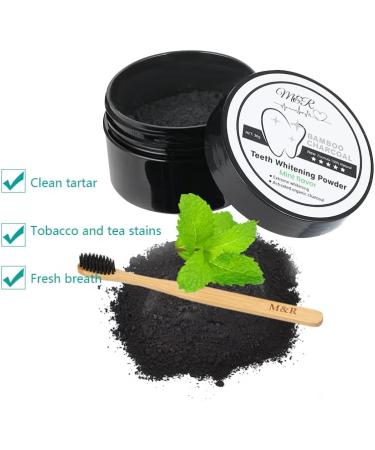 Organic Activated Charcoal Teeth Whitening Powder + Bamboo Toothbrush | 30g Coconut Charcoal Teeth Stain Remover | Fresh Mint Taste - Buy Online on GoSupps.com