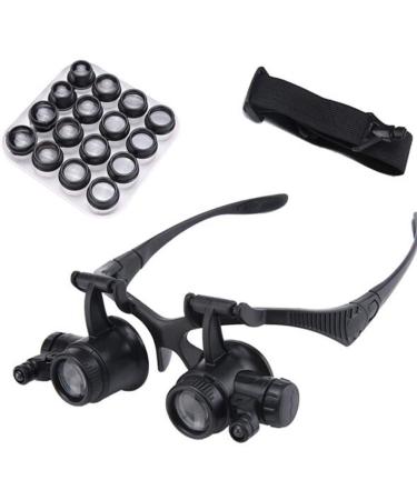 Magnifying Glass Head-Mounted with Light Bracket Magnifier with 2 LEDs Professional Jeweler 's Loupe Light are Interchangeable 8 Replaceable Lenses 2.5X 4X 6X 8X 10X