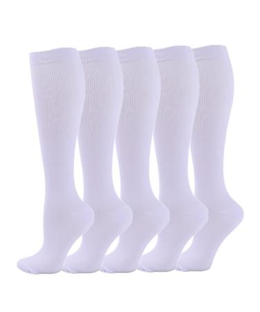 Zmerch stockings knee socks 5 pairs/packs compression stockings for men running sports knee socks high edema varicose veins women compression stockings (SM/white) White S-M
