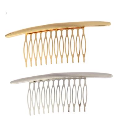 QUUPY Hair Comb 4.3" Alloy Curved Teeth Hair Clip Hair Accessory for Women 2 Pack (Gold and Silver)