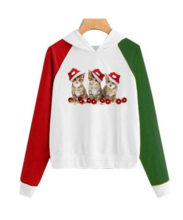 Bigfanshu Womens Dresses Christmas Print Hooded Long Sleeves Sweatshirt Pullover Tops Shirt