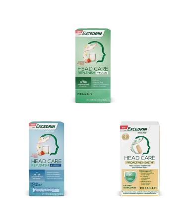 Excedrin Head Care Replenish Plus Focus Drink Mix - 24 Packets & Head Care Replenish Plus Sleep - 24 Packets & Magnesium Riboflavin Vitamin B6 110 Count