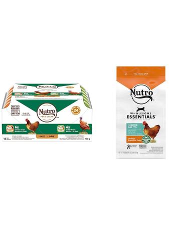 NUTRO Perfect Portions Wet Cat Food (Chicken & Turkey Pat ) + NUTRO WHOLESOME ESSENTIALS Indoor Dry Cat Food (Chicken & Brown Rice) Wet Cat Food + Cat Food 1.36 kg Chicken and Turkey 75 g (Pack of 12)