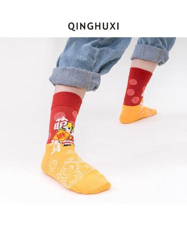 Chinese New Year Red Embroidered Cotton Socks - 5 Pairs - Men and Women - Chinese Style Sports Socks - Size 36-43 - Color: Red - Buy Online on GoSupps.com