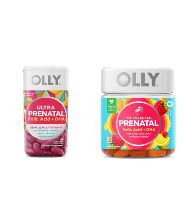 OLLY Ultra Strength Prenatal Multivitamin Softgels Supports Healthy Growth Brain Development & The Essential Prenatal Gummy Multivitamin 30 Day Supply (Gummies) Sweet Folic Acid