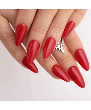 Bomine Long Red Stiletto Fake Nails - 24Pcs Full Cover Acrylic False Nails for Women & Girls, Glossy Manicure Party Tips - Buy Online on GoSupps.com